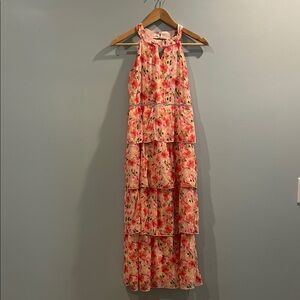 Xtraordinary Floral Tiered Kids Dress - Pink and Green